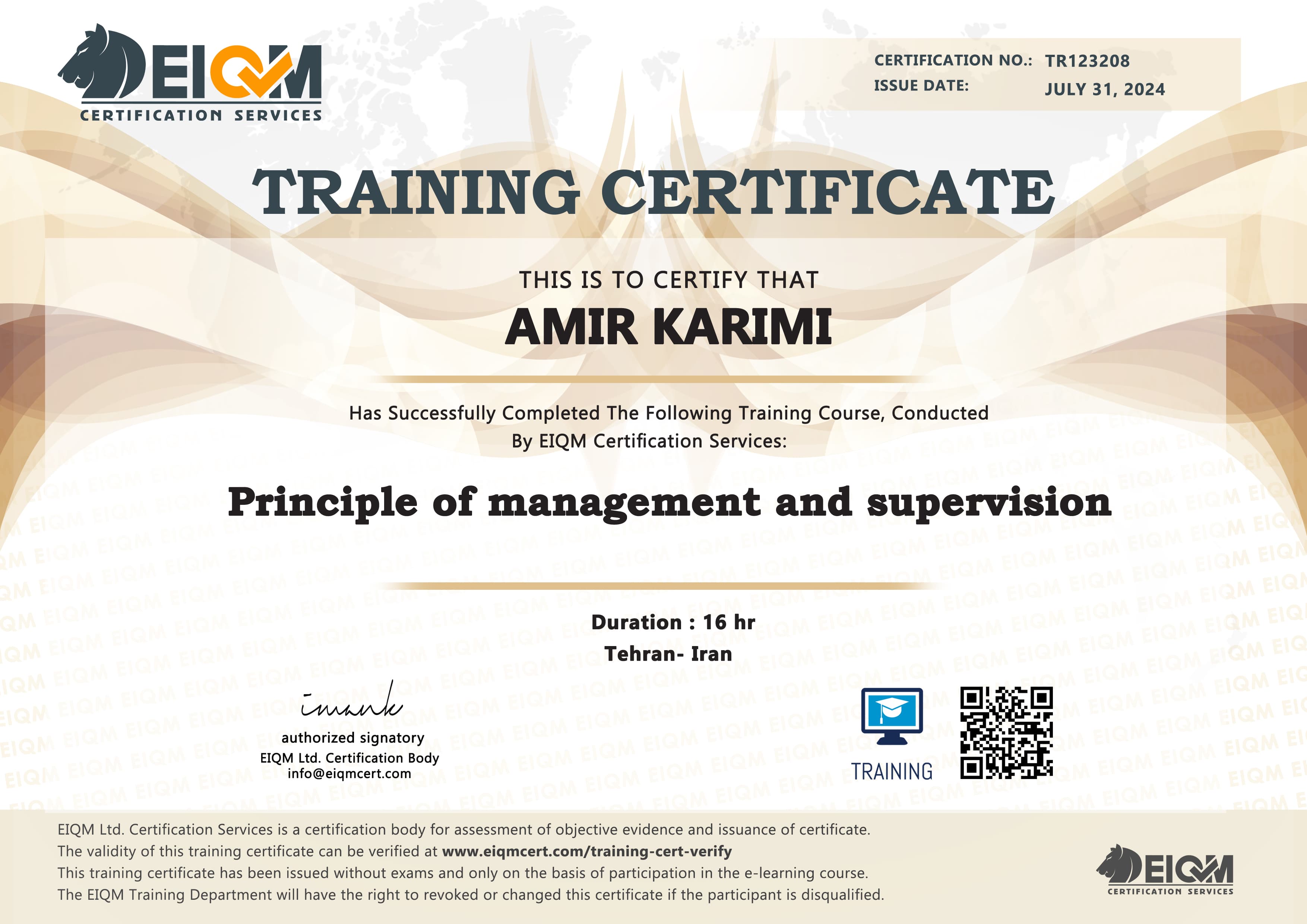 Training Certificate