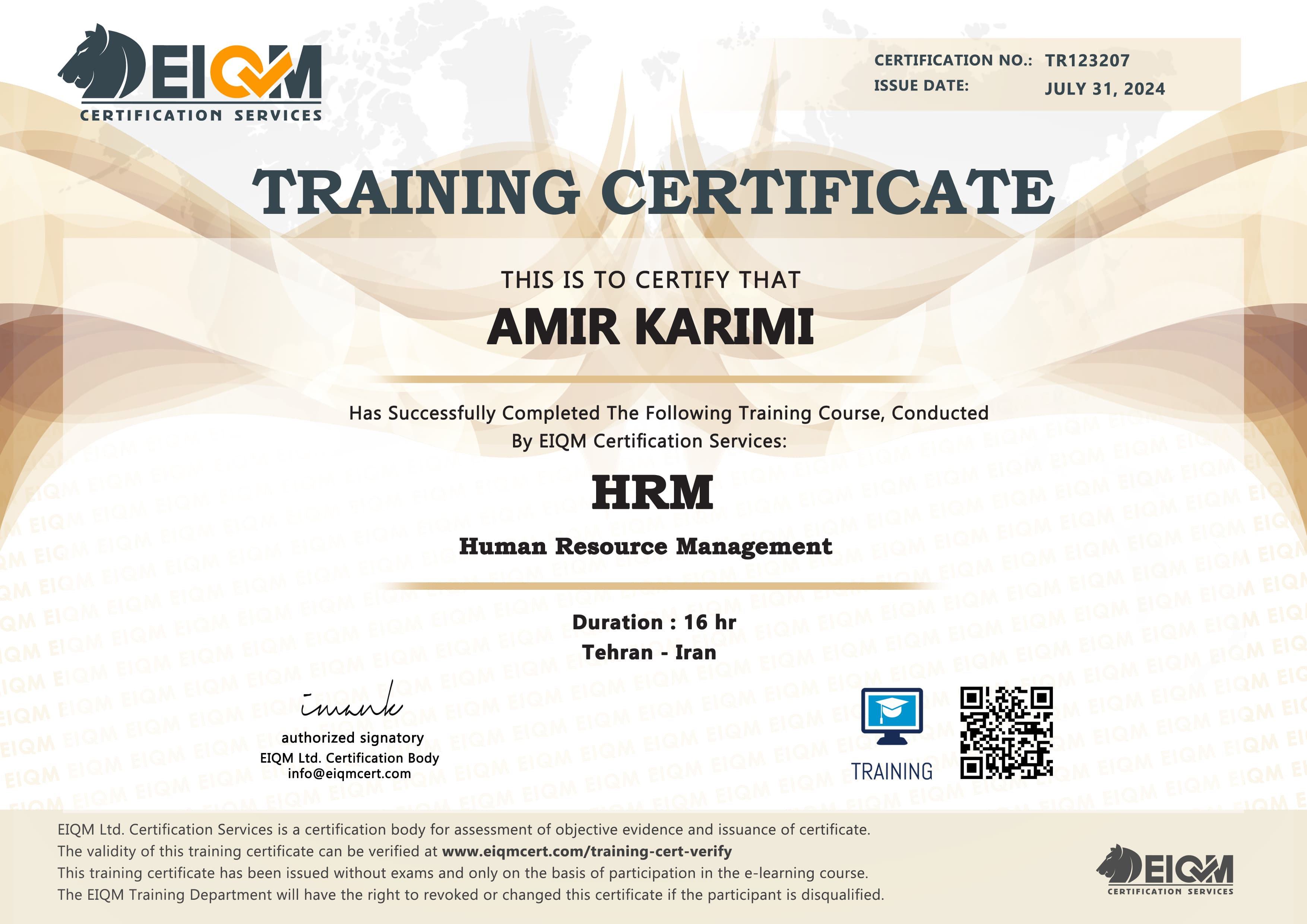 Training Certificate